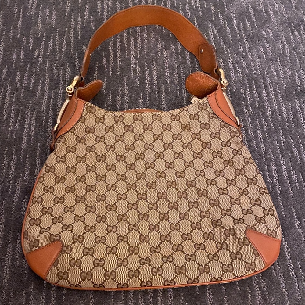 GUCCI Horsebit Creole Hobo Bag Canvas with Dustbag